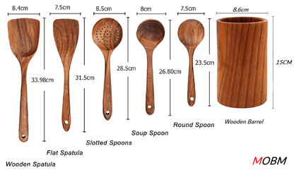 Wooden Kitchen Cooking Utensils 6 PCS Teak Wooden Spoons and Spatula for Cooking Sleek and Non - stick Cookware - BlushBe