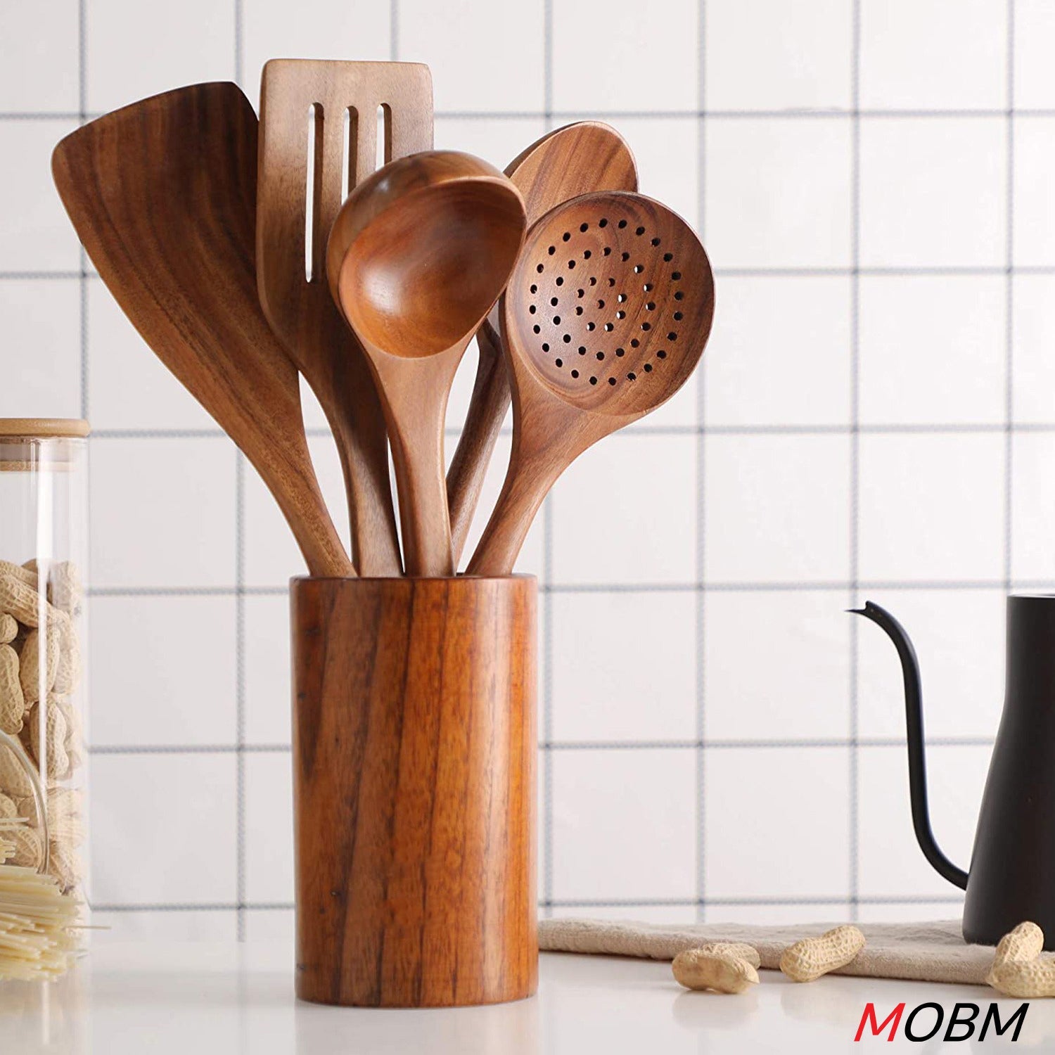 Wooden Kitchen Cooking Utensils 6 PCS Teak Wooden Spoons and Spatula for Cooking Sleek and Non - stick Cookware - BlushBe