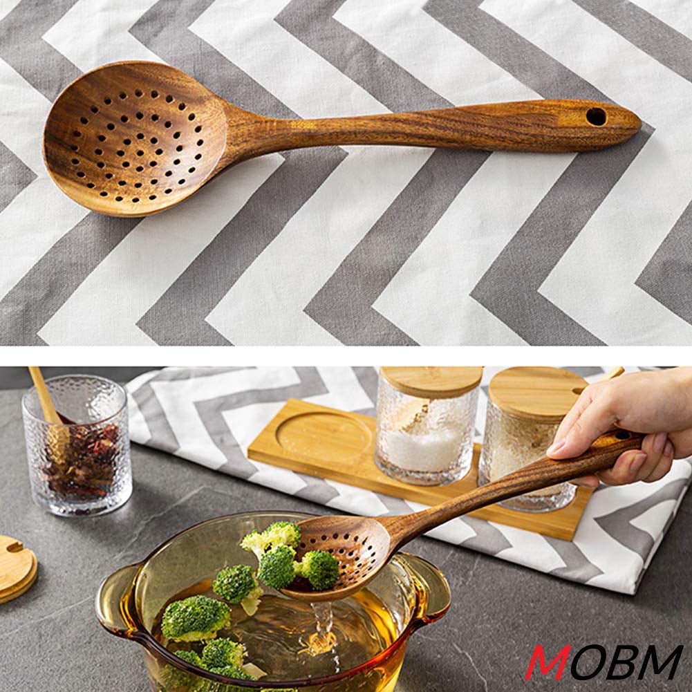 Wooden Kitchen Cooking Utensils 6 PCS Teak Wooden Spoons and Spatula for Cooking Sleek and Non - stick Cookware - BlushBe